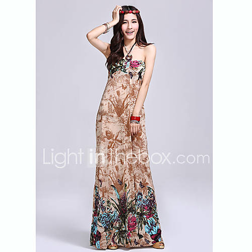 TS Bohemia Bali Style V neck Slim Beach Maxi Dress(Random Prints)