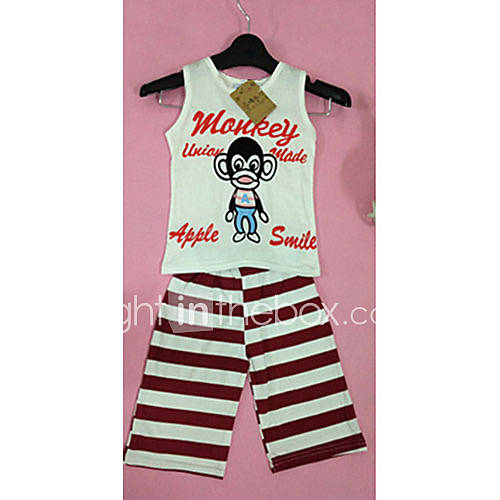 Boys Monkey Print Cartoon Sleeveless Clothing Sets