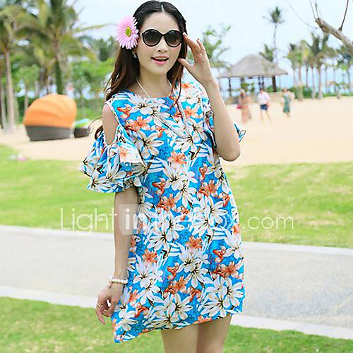 Jinbier Flower Chiffon Blue Dress