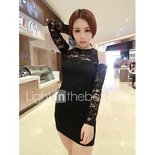 Womens New Arrival Sexy Off Shoulder See Through Mesh Slim Lace Dress