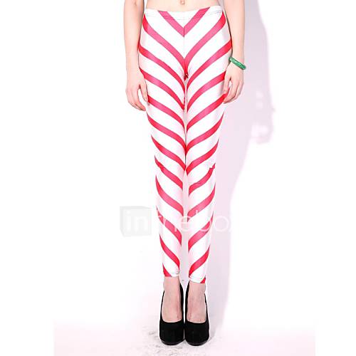 Elonbo Red and White Stripes Style Digital Painting Tight Women Leggings