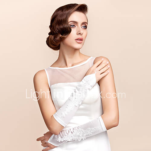 Bridal Satin Fingerless Elbow Length Gloves