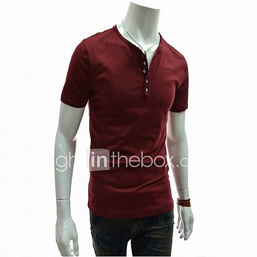 ZHELIN Mens Solid Color Bodycon Delicacy Buckle Wine 100% Cotton T Shirt