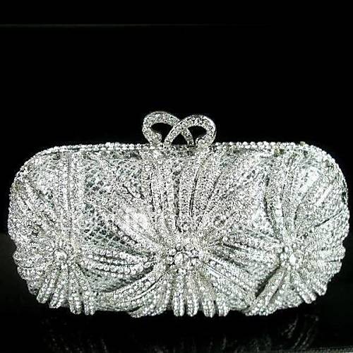 Ladies Flower Design Brilliant Diamond Metal Frame Luxury Evening Party Clutch Bag