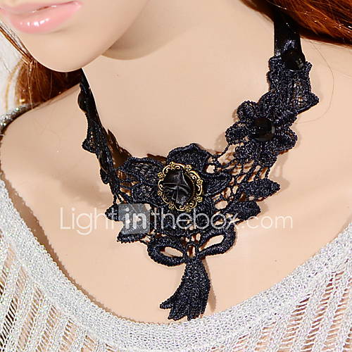 OMUTO Korea Lace Quality Fashion Romantic Necklace (Black)