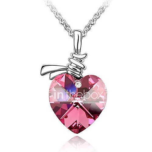 Xingzi Womens Elegant Fuchsia Heart Made With Swarovski Elements Crystal Dangling Necklace