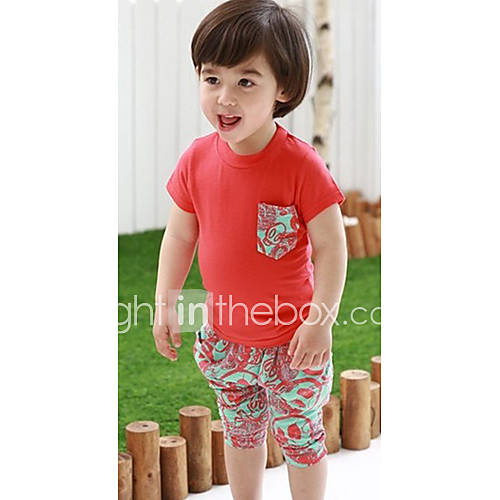 Boys Round Neck Casual Print Short Sleeve Clothing Sets