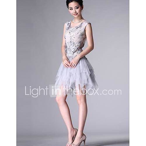 Womens Organza Floral Embroidered Sequins Dress