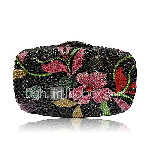 Womens Colorful Flowers with Austria Rhinestones Evening Handbag/ Day Clutch