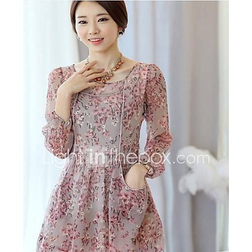 Womens Floral Chiffon Long Sleeve Mini Dress