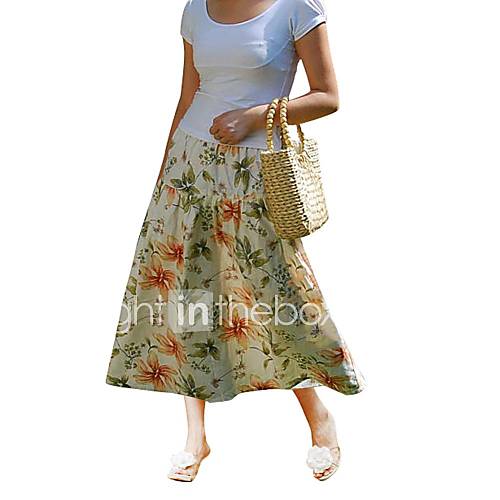 Womens Long Maxi Floral Printed Folk Elastic Skirts