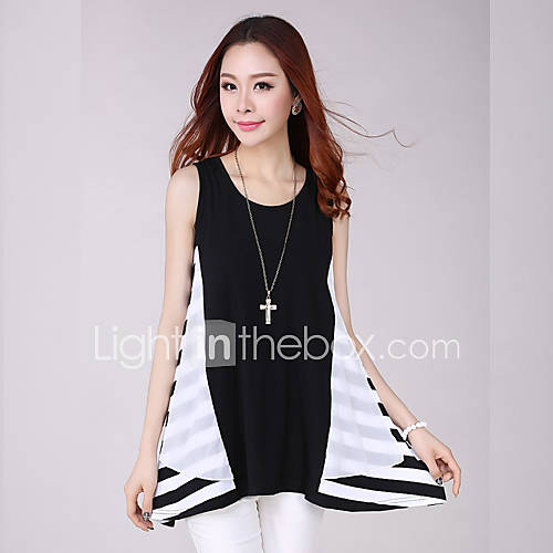 E Shop 2014 Summer Jointing Contrast Color Stripes Chiffon Dress (White)