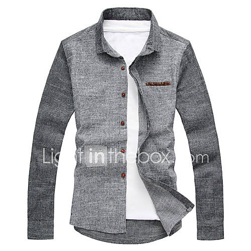 YiRANCP Mens Korean Style Long Sleeve Shirt(Gray)