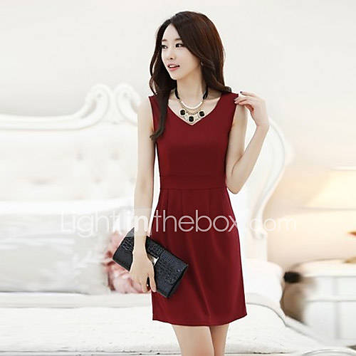 Loongzy Womens Korean Sleeveless Bodycon V Neck Sexy Wine Dress