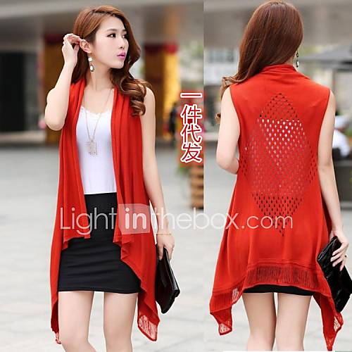 Womens Hollow Back Sleeveless Knitted Cappa Long Cardigan