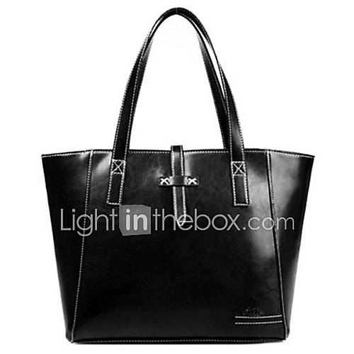 Fenghui Womens Vintage Large Capacity Leather Buckle Black Tote