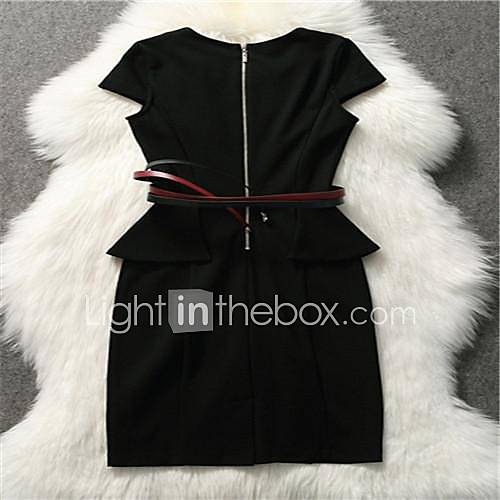 Women Short Sleeve Casual Cotton Black Dress