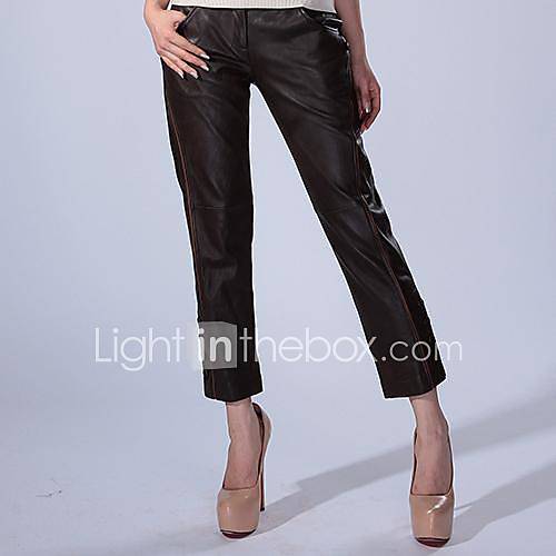 Cerel Elegant Leather Stitching Cropped Pants