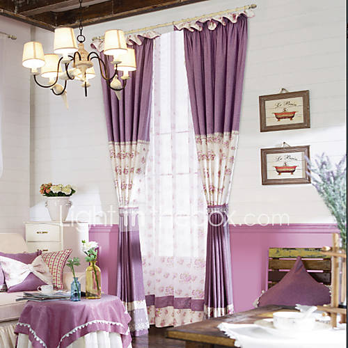 (One Pair Double Pleated) Country Graceful Minimalist Floral Pattern Energy Saving Curtain