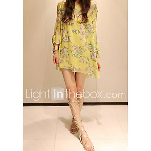 Womens Korean Style Long Sleeve Sweet Strap Off Shoulder Chiffon Dress