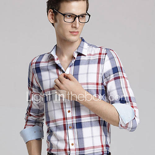 MSUIT Fashion MenS Grid Long Sleeve Shirt Z9137