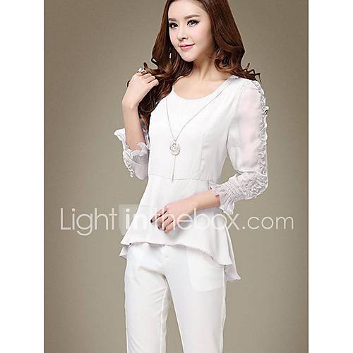 Rxhx Chiffon Long Sleeve Sexy Bottoming Shirt (White)