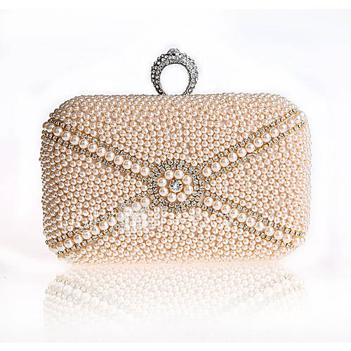 Jiminy Womens Simple Pearl Evening Clutch Bag(Champagne)
