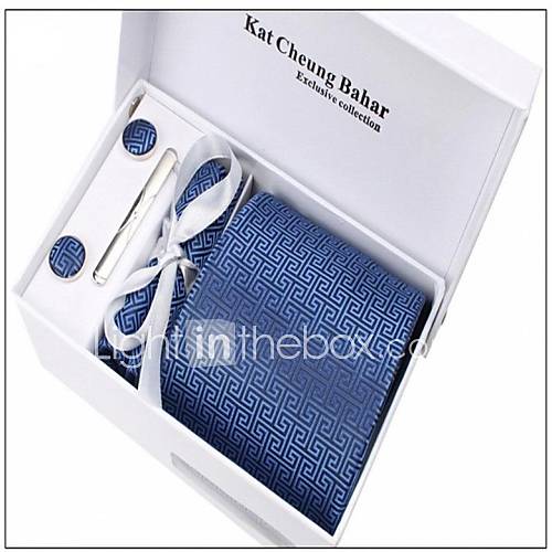 Mens Fashionable Dark Blue Polyester Ties Set(breatpin random)