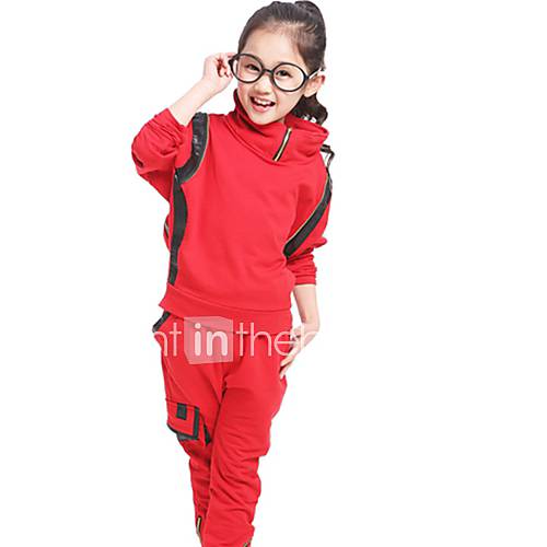 Girls Simple Sport Zip Collar Clothing Sets