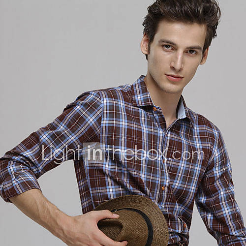 MSUIT Fashion MenS Grid Long Sleeve Shirt Z9132