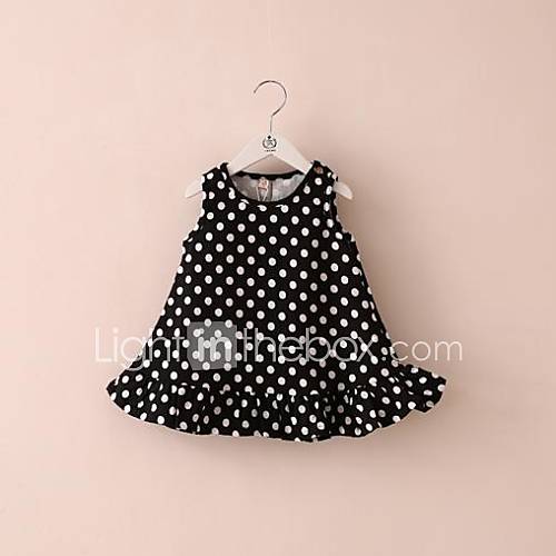 Girls Round Neck Dots Print with Ruffled hemline Sleeveless A line Dress