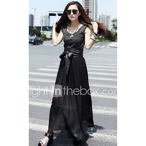 Womens Chiffon Stitching Vintage Bohemian Base Vest Dress