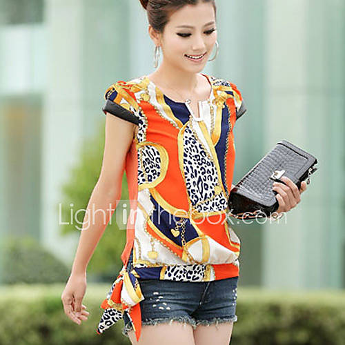 Zann Womens Exotic Print Orange Shirt