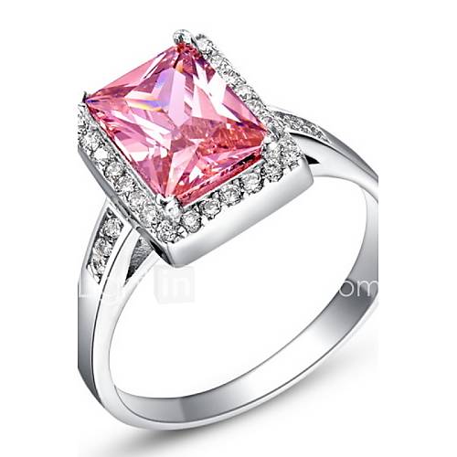 Sweet Sliver Pink With Cubic Zirconia Square Cut Womens Ring(1 Pc)