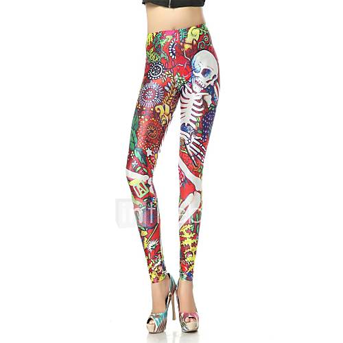 Elonbo White Skeleton Style Digital Painting Tight Women Leggings