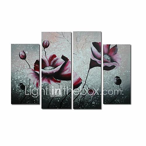 Hand painted Floral Oil Painting with Stretched Frame   Set of 4