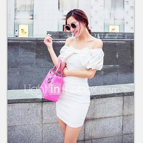 Womens Collar Lantern Sleeve Bodycon Slim Dress