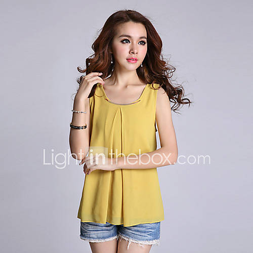 YIGOUXIANG Womens Fashion Round Collar Fitted Sleeveless Shirt(Yellow)