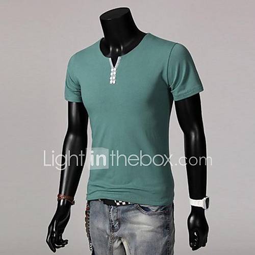 Mens V Neck Slim Casual Short Sleeve Korean Style T shirt(Acc Not Included)
