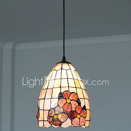 80W Artistic Tiffany Pendant Light with Colorful Nature Shell Material Integrated Shade in Butterfly and Sakura Pattern