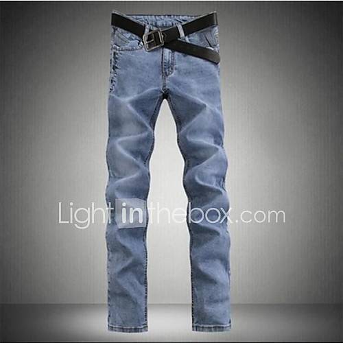 Mens Slim Casual Long Straight Denim Pants(Belt Not Included)