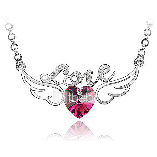 Xingzi Womens Charming Fuchsia Heart With Wing Made With Swarovski Elements Crystal Necklace