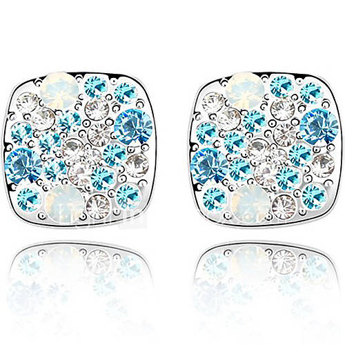 Xingzi Womens Charming Blue Square Made With Swarovski Elements Crystal Stud Earrings