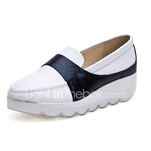 XNG 2014 New Casual Leather Wedges Rubber Bottom Muffin Shook Comfortable Shoes (White)