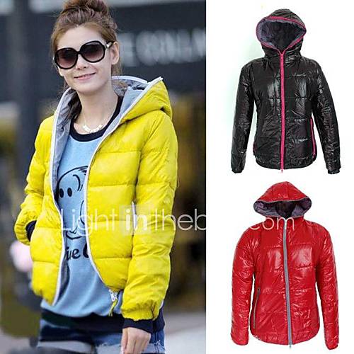 Womens Candy Color Hoodie Zipper Down Jacket Coat Winter Outerwear