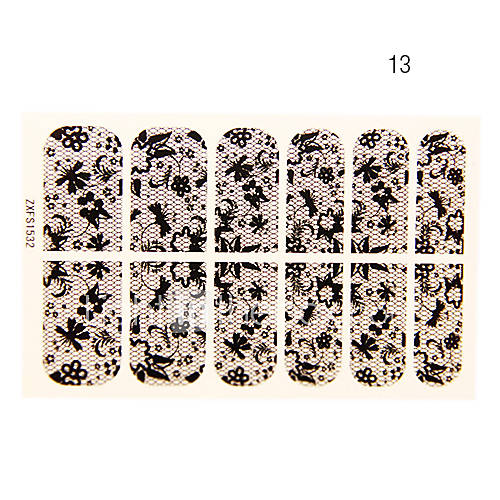 12PCS Mixs Flower Shape Black Lace Nail Art Stickers NO.13