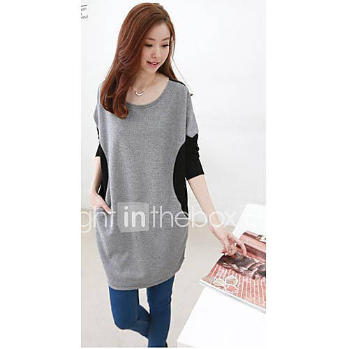 Successful Mid Sleeve Loose Long Section T Shirt (Gray)
