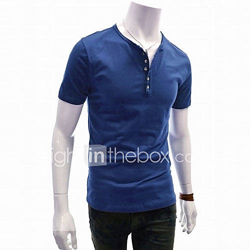 ZHELIN Mens Solid Color Bodycon Delicacy Buckle Royal Blue 100% Cotton T Shirt