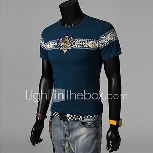 Mens Summer Round Neck Slim Casual Short Sleeve Vintage Printing T shirt(Except Acc)