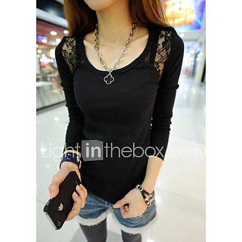 Womens New Fashion Slim Lace Stitching Bottoming T Shirt